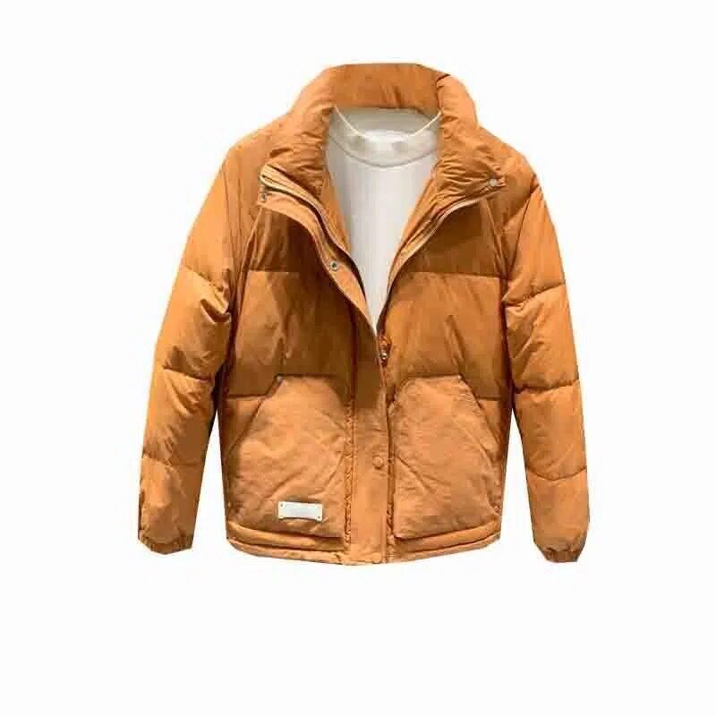 SIMPLE SOLID COLOR STAND COLLAR COTTON CLOTHES MENS WINTER COMFORT TIDE LIGHT SPLICED POCKETS SLIM FIT SHORT COTTON JACKET YOUTH