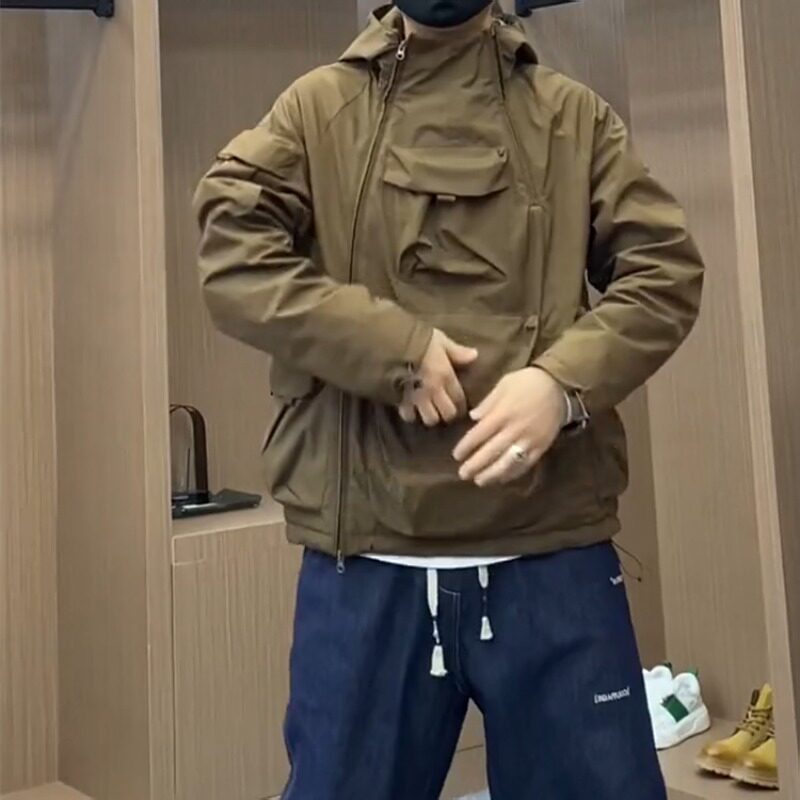 WINTER THICKENED MENS HOODED BIG POCKETS DOUBLE ZIPPER PULLOVER COTTON YOUTH JACKET LOOSE VERSATILE JACKET TRENDY