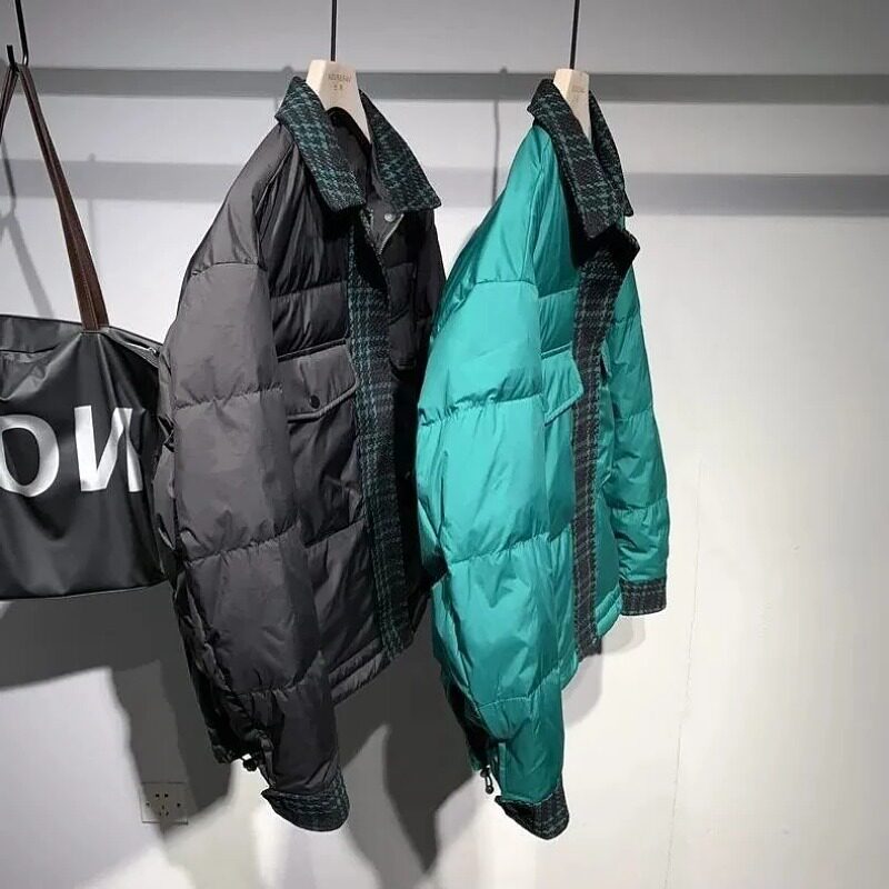 EUROPEAN GOODS 2022 NEW TREND DESIGN PLAID COLOR-BLOCK LARGE POCKET MENS WINTER LOOSE FASHION COTTON JACKET TIDE