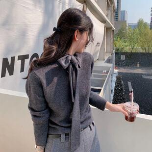 法式飘带领羊毛衫女宽松软糯秋冬配大衣的内搭毛衣气质针织衫打底