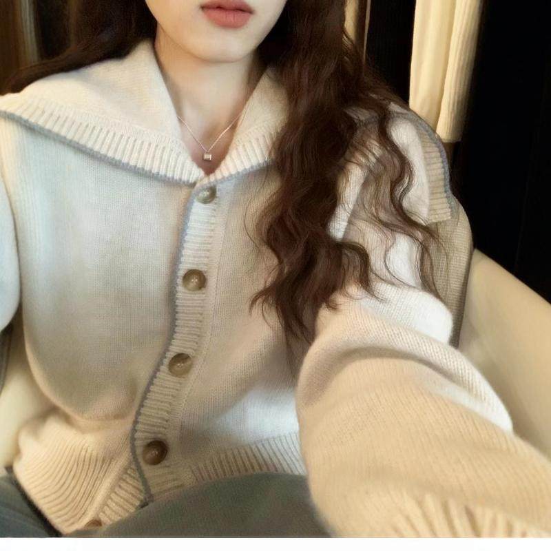 韩国东大门高端纯羊女外套海军领开衫毛衣针织宽松加厚上衣潮,女装/女士精品,毛针织衫,淘宝优惠券,粉丝福利购,淘宝优惠卷