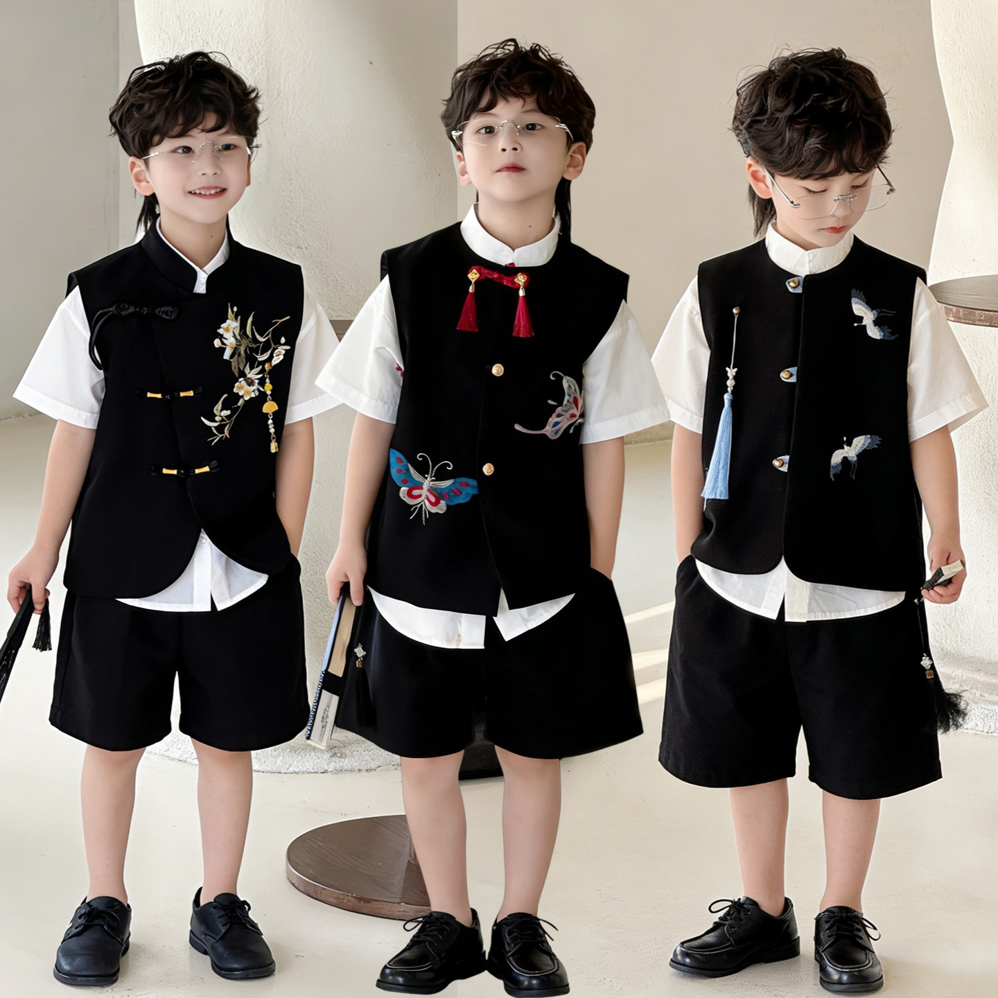 男童唐装汉服新中式马甲礼服套装