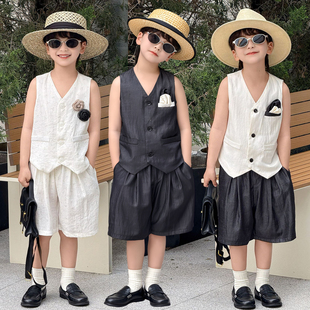 男童小西装夏季2026薄款痞帅儿童礼服花童马甲短裤套装走秀演出服