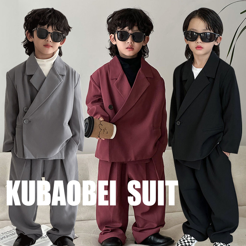 痞帅男童西装套装春秋洋气小西服儿童礼服韩版潮酷时尚走秀演出服