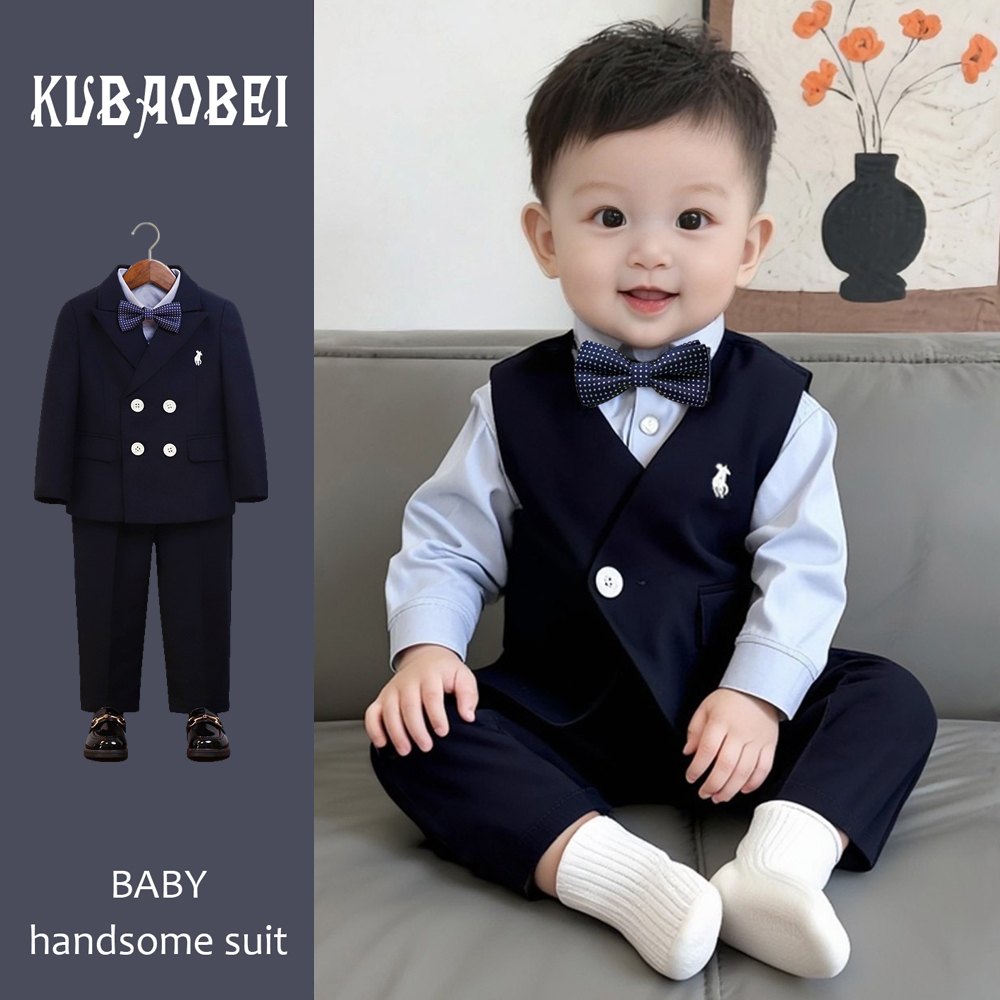 男童小西装套装秋冬加绒周岁礼服