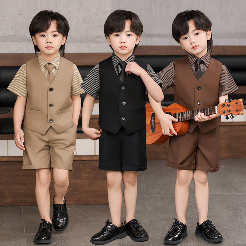 男童西装套装夏季帅气儿童主持人礼服男孩生日花童西服钢琴演出服