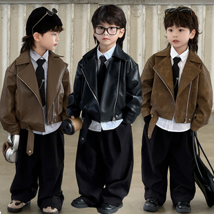 儿童皮衣套装秋2025新款男童炸街痞帅皮衣外套夹克机车服上衣潮牌