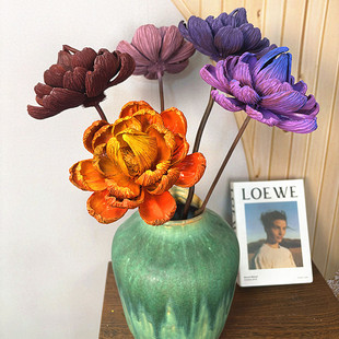 油画系列油画莲手工干花花束高级感风干永生花家居装饰中式禅意