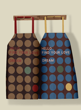 复古圆格新款挂脖式做饭围裙家用厨房防水防油污上班工作服可爱款