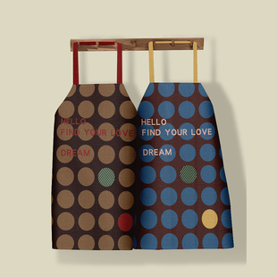 复古圆格新款挂脖式做饭围裙家用厨房防水防油污上班工作服可爱款