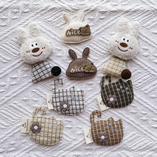 儿童头饰发夹配件 格子猫咪免子布贴材料包 手工diy韩版 发饰品服装