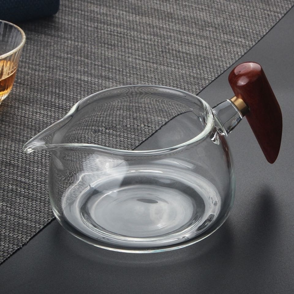 加厚耐热高硼硅玻璃公道杯侧把分茶器倒茶杯功夫茶具高档公杯套装