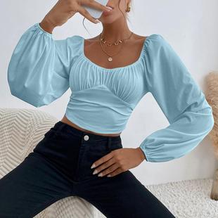 short sleeves temperament color solid collar Square lantern