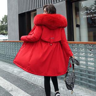 large length Womens with cotton coat fur mid collar and