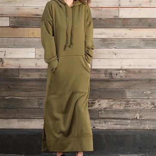 Loose Hooded Sweater Skirt Dress Pocket Knitted Long Plus