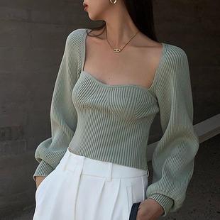 color lantern knitted spring solid bottoming shirt sleeve