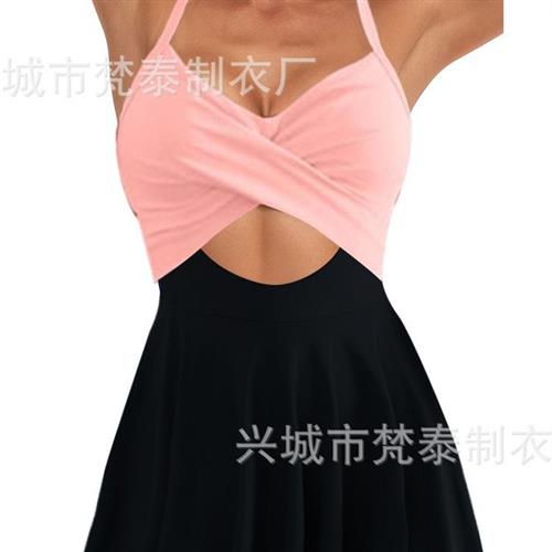 Swimsuit one-piece dress cross sexy deep V color matching