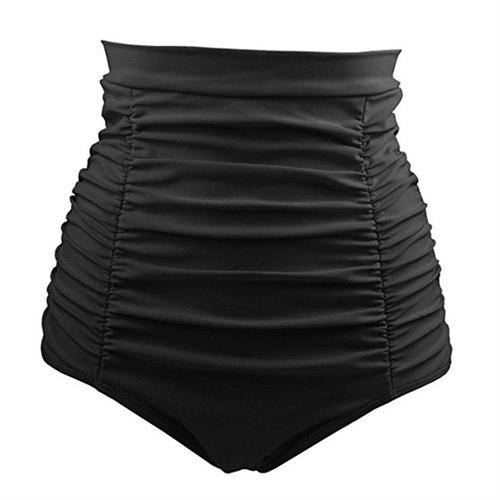Pleated Covering Trunks Color Waist High Swim Belly High