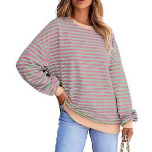 Waist Sleeve Shirt Contrast Striped Pullover Top Sweater