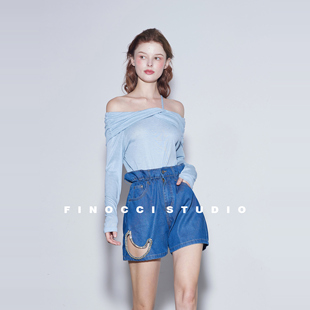 FINOCCI进店B入桑蚕丝亲肤露肩不费力性感设计一字肩时尚 防晒上衣