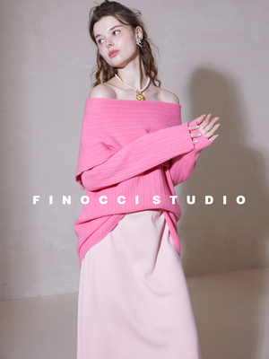 FINOCCI春季新款优雅一字领毛衣