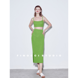 FINOCCI夏日干爽全棉带子纱立体扭绳镂空钩花cleanfit极简风套装