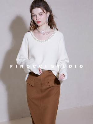FINOCCI春季新款珍珠领毛衣