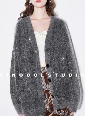 FINOCCI重磅闪耀星河软糯进口马海毛亮片质感宽松显瘦高端毛开衫