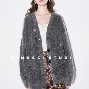 FINOCCI重磅闪耀星河软糯进口马海毛亮片质感宽松显瘦高端毛开衫