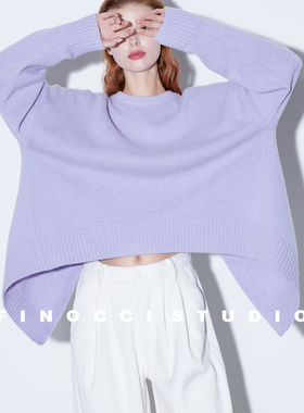 FINOCCI高克重100%绵羊毛心机后背开叉巨显白5色廓形圆领套头毛衣