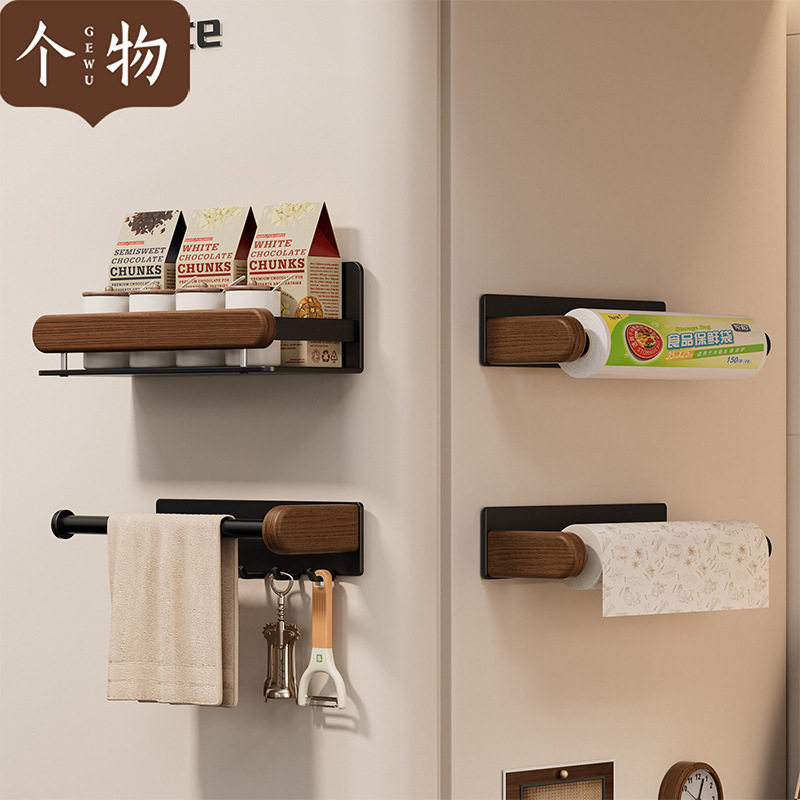 冰箱磁吸纸巾架壁挂实木厨房置物