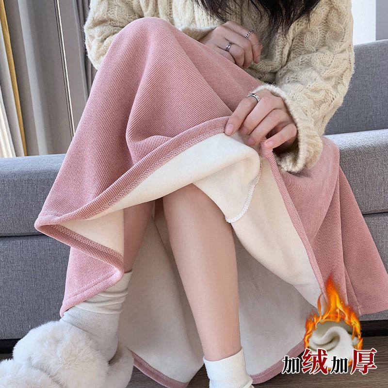 半身裙a型短裙中长款新款木棉绒加绒裙子高腰长裙遮肉显瘦A字裙摆