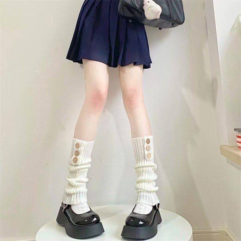 白色针织堆堆袜子女毛线中筒加长防晒腿套