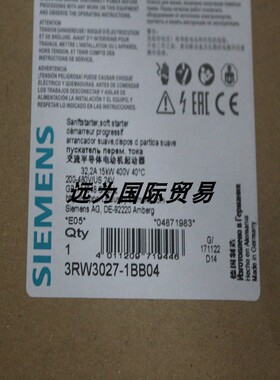 远为优势供应德国SIEMENS软启动器3RW3027-1BB04