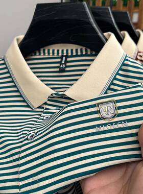 外贸正品夏季男士100%纯棉短袖T恤条纹爆款翻领POLO衫薄款上衣男