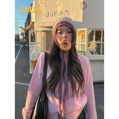 Velin韩国博主同款纯欲风甜美气质修身显瘦长袖针织上衣女