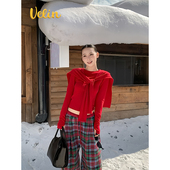 Velin 韩版 红色氛围感圣诞穿搭针织上衣披肩简约显白高级气质内搭