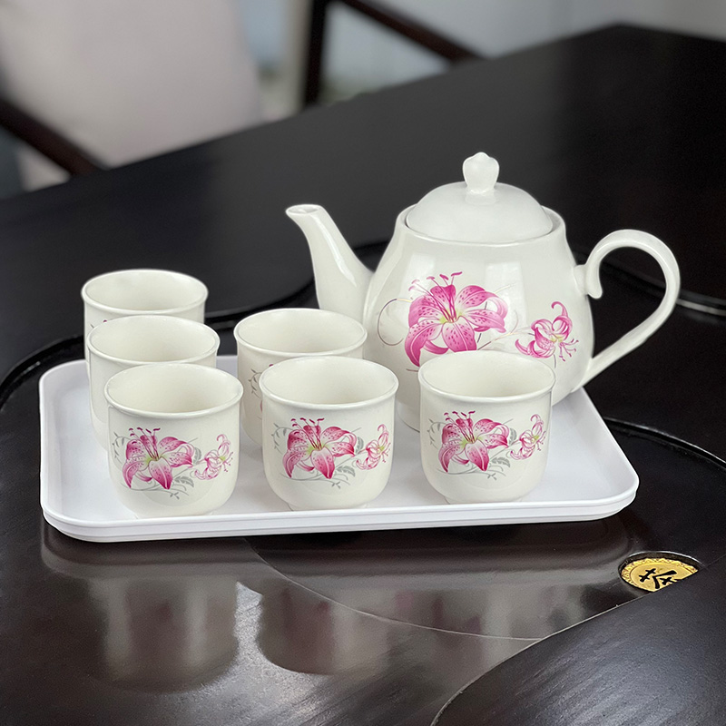 陶瓷水壶套装家用客厅泡茶壶茶杯中式大容量简约冷热水壶水杯套装