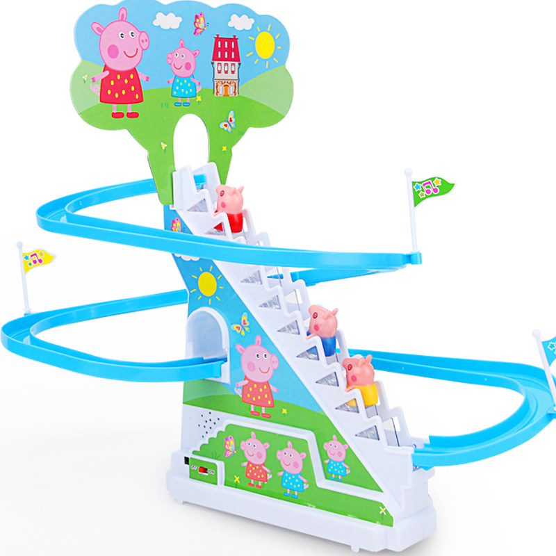 PIGGY LADDER TOY LARGE MUSIC AUTOMATIC CUTE PIG ELECTRIC UPSTAIRS SLIDE CHILDRENS RAIL CAR TREASURE SET