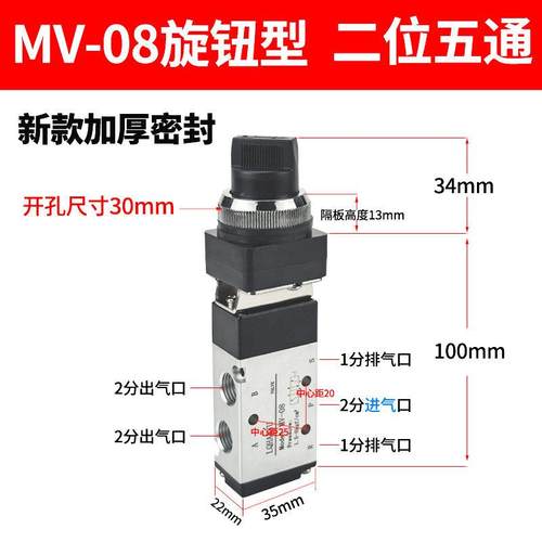 热销气动机械阀二位三通手动开关MV-08 09 10A二位五通气缸开关控