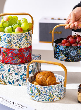 干果摆盘过年乔迁青花高端陶瓷家用客厅新年果篮春节轻奢高级复古