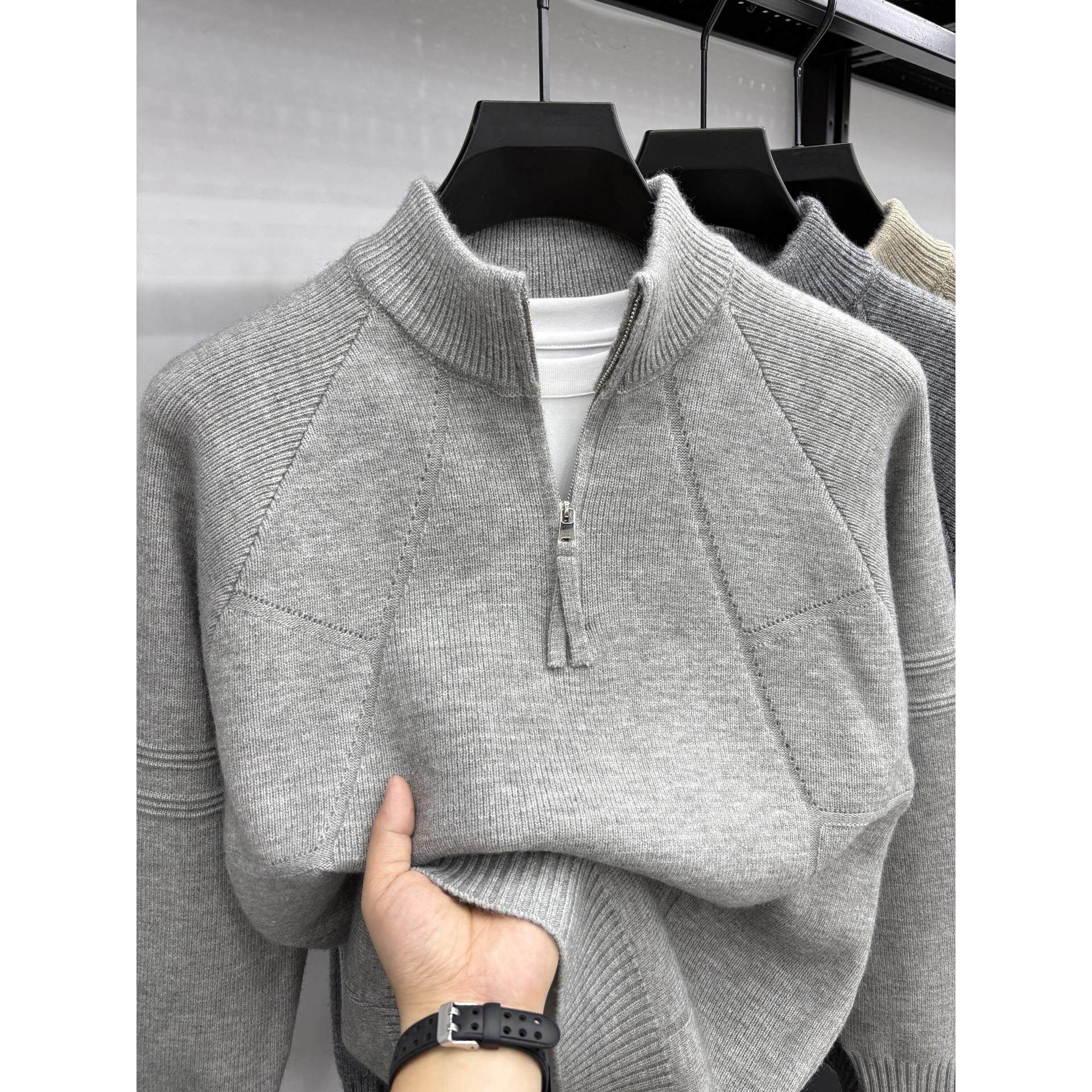 【奥特莱斯撤柜】男士毛衣半拉链冬季加厚韩版休闲宽松立领打底衫