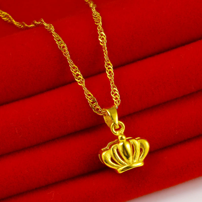 正品黄金项链吊坠9999足金皇冠真金坠子女款纯金首饰按克重送女友