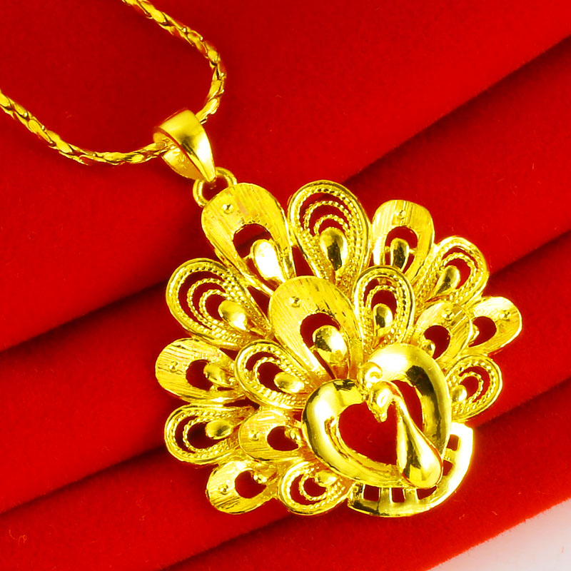 正品黄金项链吊坠女款9999足金饰品纯金首饰真金孔雀开屏凤凰坠子