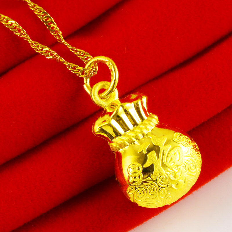 正品黄金项链吊坠9999足金女款真金坠子素金钱袋纯金福袋子送老婆