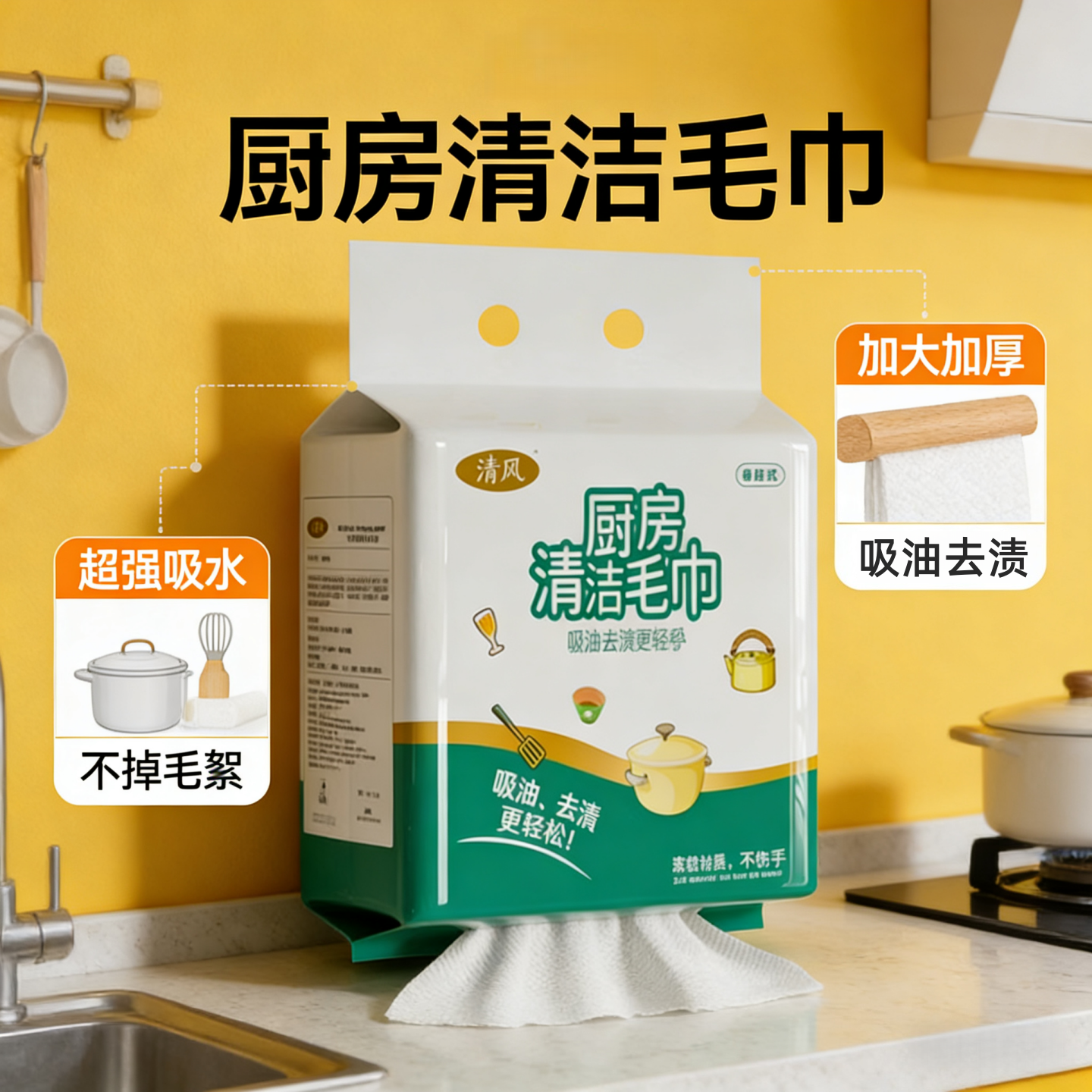 清风一次性厨房抹布厨房清洁毛巾