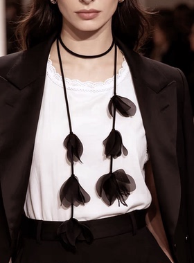 小众设计手工钉珠丝巾颈带choker