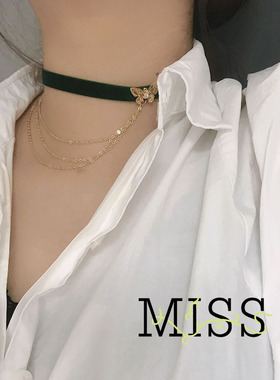 choker多层丝绒超仙流苏锁骨链