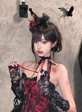 黑色蕾丝双层蕾丝蝴蝶结颈链choker项圈项链女万圣节cos道具