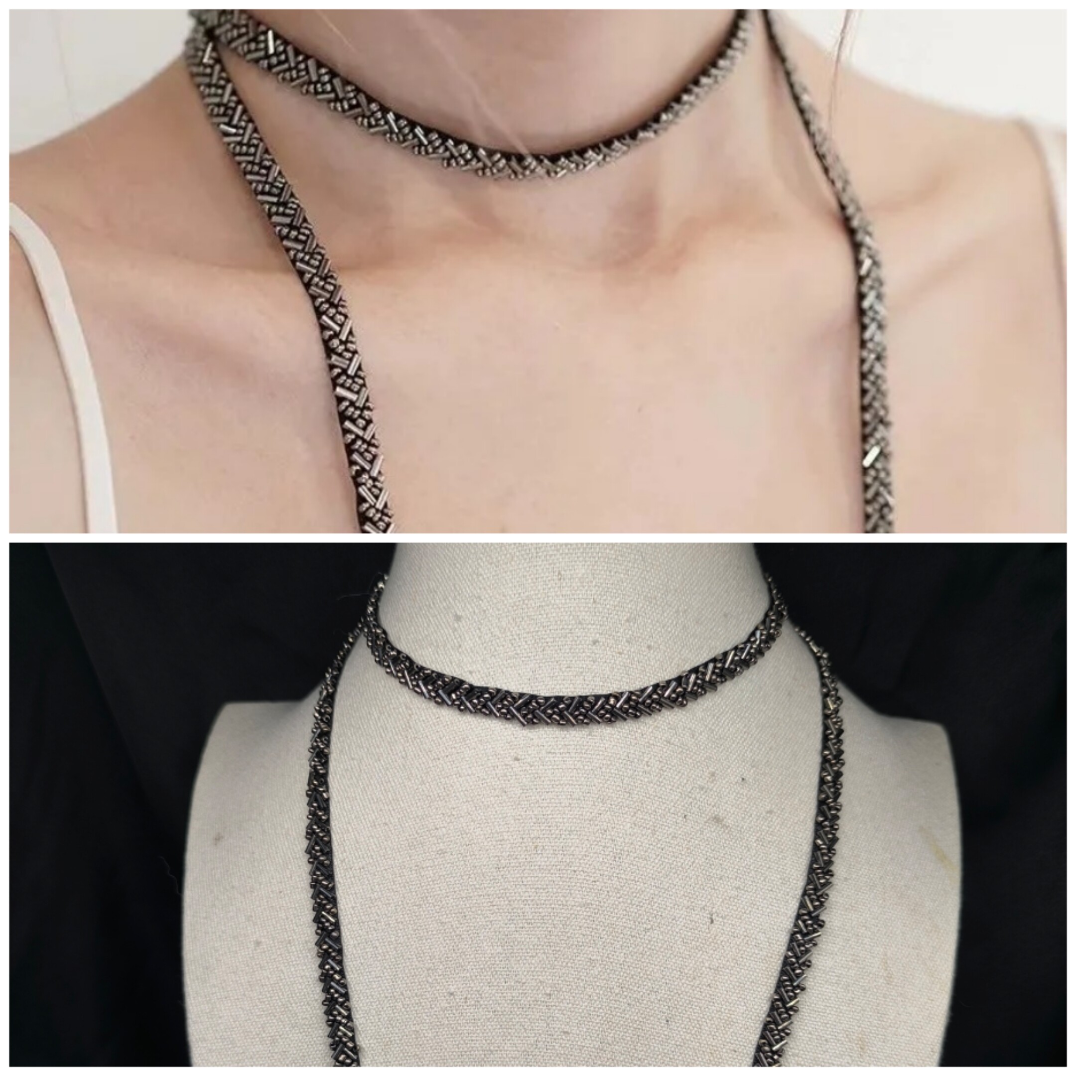 小众纯手工缝珠项链女轻奢锁骨链时髦配饰系带项圈
